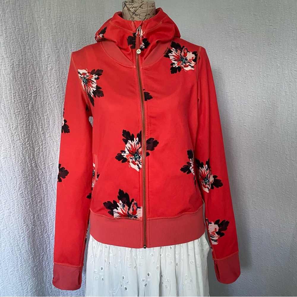 lululemon athletica Atomic Flower Hooded Red Floral Zip Jacket